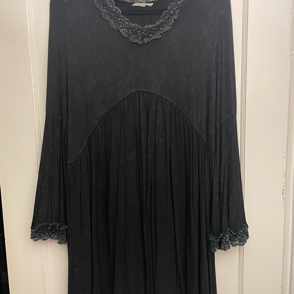 Black Long Sleeve Dress with Lace Trim